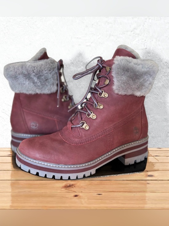 Timberland Shoes - Timberland Burgundy Lace-Up Faux-Fur Cuff Winter Boots